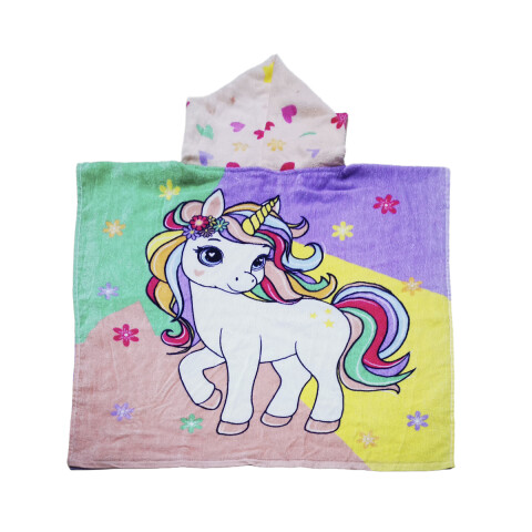 Bata Poncho Infantil Varios Diseños 100% Algodón 60 x 60 cm Unicornio