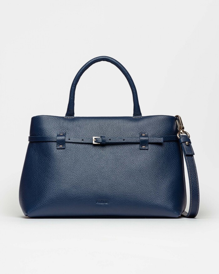 Cartera de mano Bay en cuero graneado Marine Blue