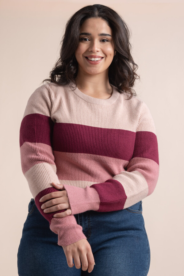 Sweater tejido a rayas Rosa