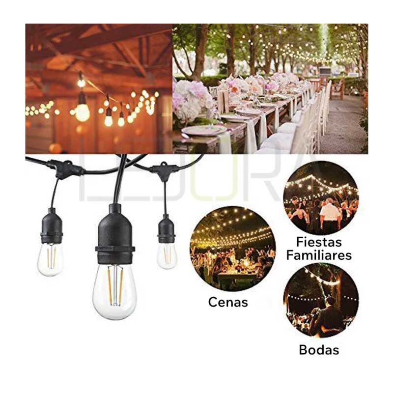 Guía Luces Solares 15mts 15 Lamp Led C/control Adaptador Ac Sin Color