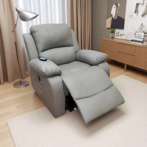 Sofá Sillón Poltrona Reclinable Masajeador Electrico Cuerina Color Gris Cuerina