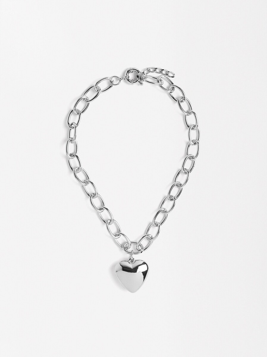 Collar Corto Con Eslabones Corazón - plateado 