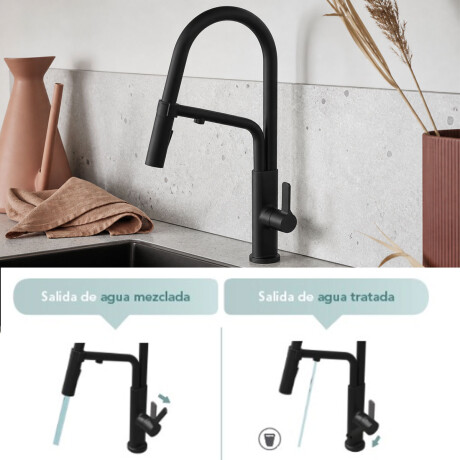 GRIFERIA DE MESADA COCINA MONOCOMANDO OSMOSIS 3 VIAS NEGRO MATE 000