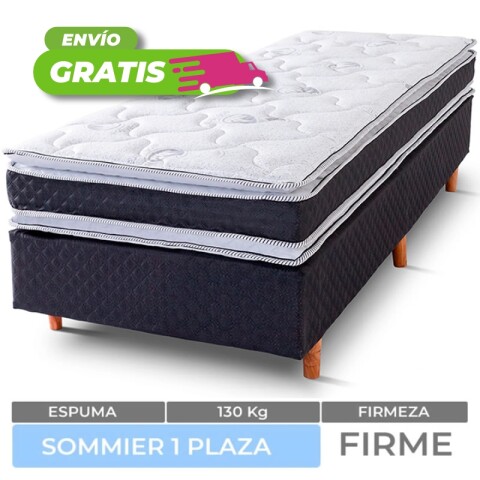 Sommier 1 Plaza Box Patas de Polipropileno con Colchón Dubai EPS y Doble Pillow 130 Kg Sommier 1 Plaza Box Patas de Polipropileno con Colchón Dubai EPS y Doble Pillow 130 Kg