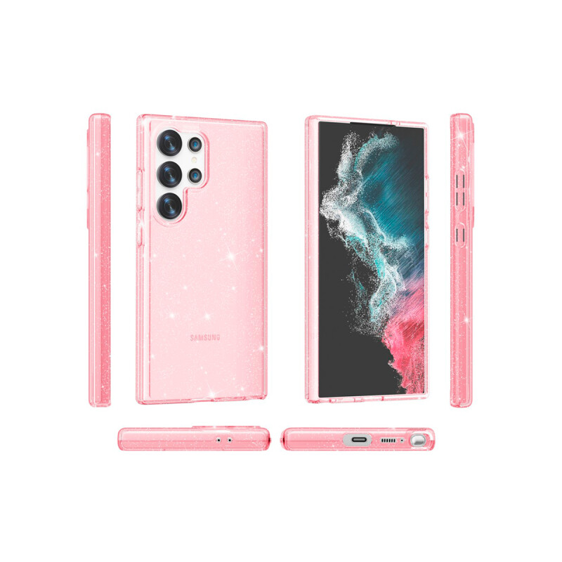 Protector Samsung Galaxy S24 Ultra transparente rosa con brillos Protector Samsung Galaxy S24 Ultra Transparente Rosa Con Brillos