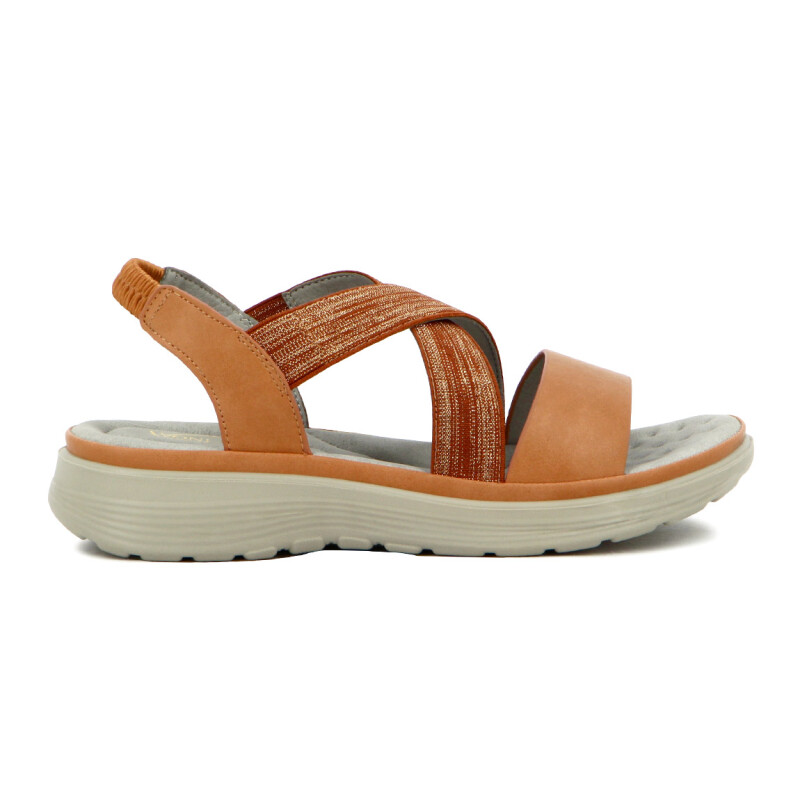 Wonder Sandalia Dama Confort Tiras Cruzada C/ Elastico Camel