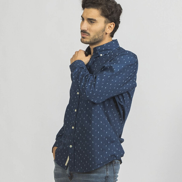 Camisa Print M/Larga Navy con Flamenco