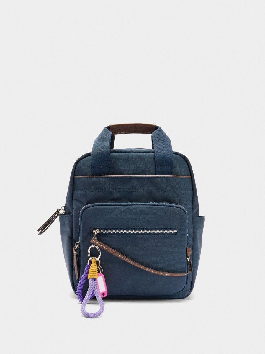 Mochila De Nylon Con Colgante - azul-marino 