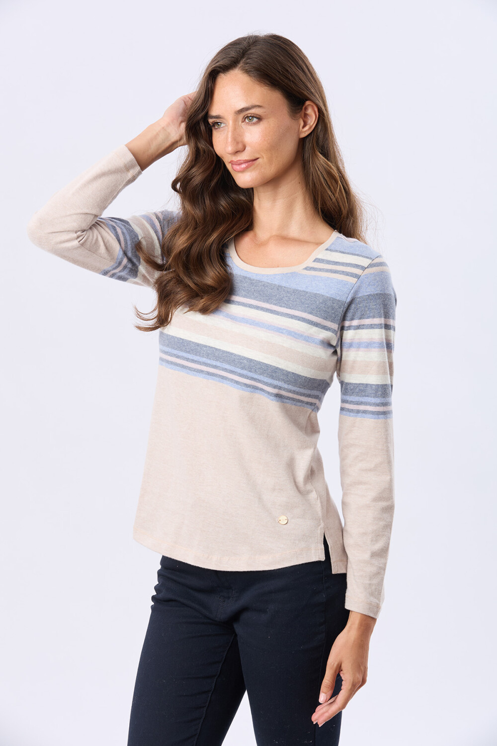 REMERA RAYADA DE ALGODÓN Beige