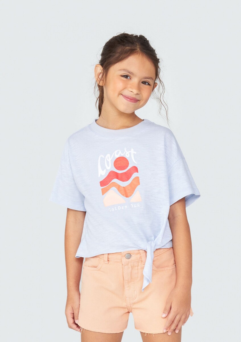 BLUSA INFANTIL CON LAZO - CELESTE 