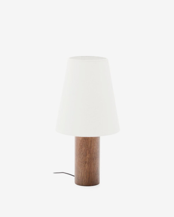 Lámpara de mesa Marga de madera maciza de caucho con acabado oscuro con acabado oscuro