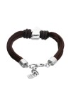 PULSERA MEZCLA DE HILO EFECTO SEDA CON CUERO MARRÓN Y DETALLE DE CORAZÓN BAÑADO EN PLATA DE LEY Pulsera
