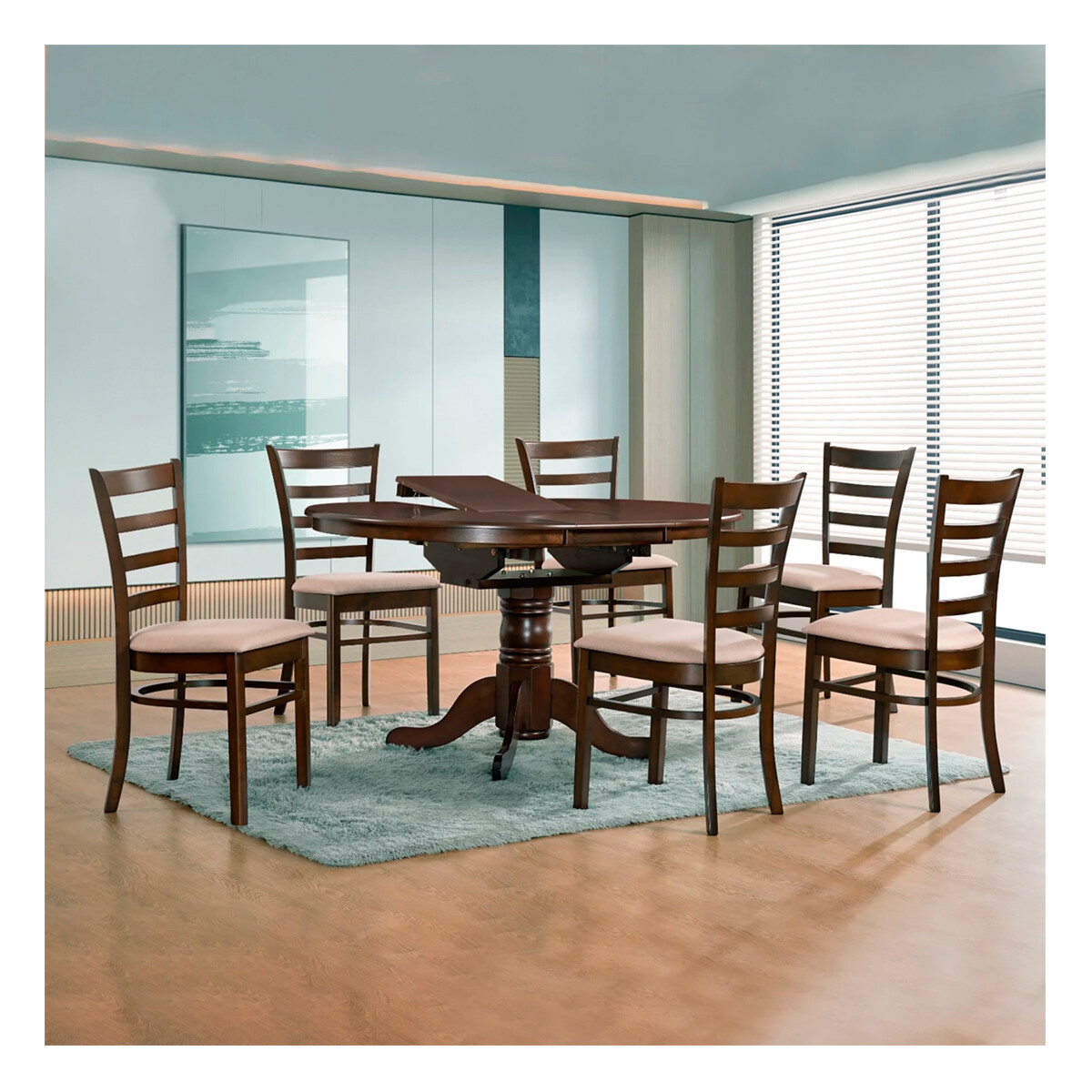 Juego De Comedor Rubberwood Extensible 6 Sillas 