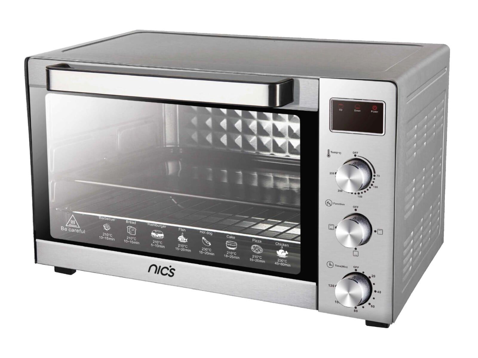 Horno Eléctrico NICS Acero LED 1900W Grill Timer Digital Premium 