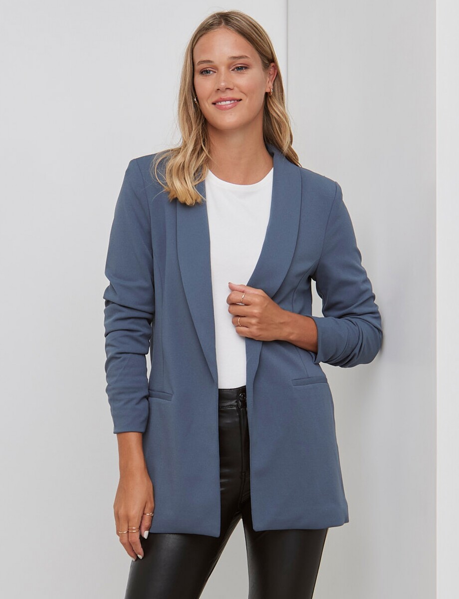 Blazer Crepe Manga Fruncida - Azul 