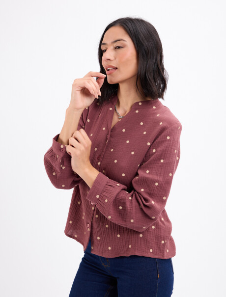 Blusa cuello mao lunares malva