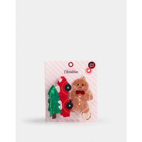 Set De Llavero Y Broche Navidad Combinacion Tricolor