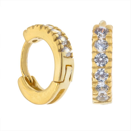 Par de aros de plata 925 con baño de oro amarillo y circonias. Par de aros de plata 925 con baño de oro amarillo y circonias.
