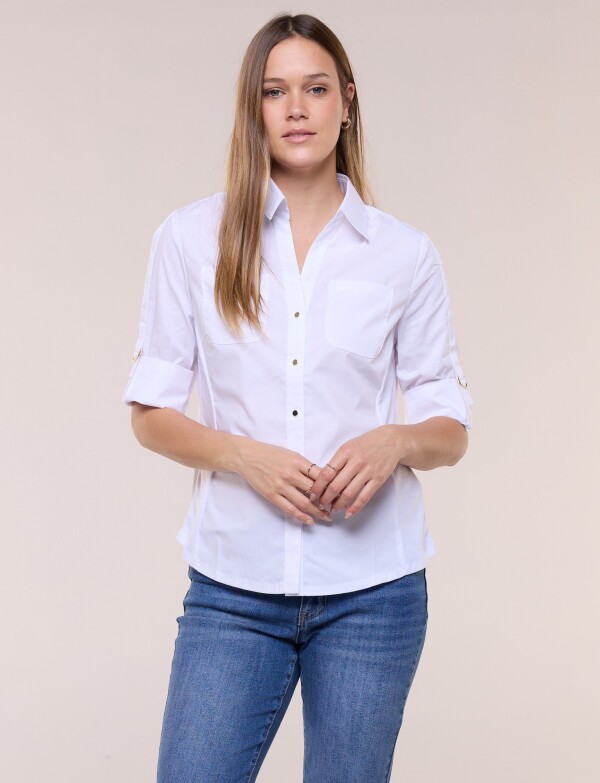 Camisa Algodon Con Laterales Elastizados BLANCO