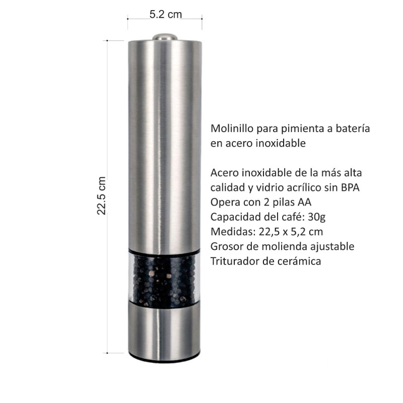 Molinillo de pimienta bateria GRIS