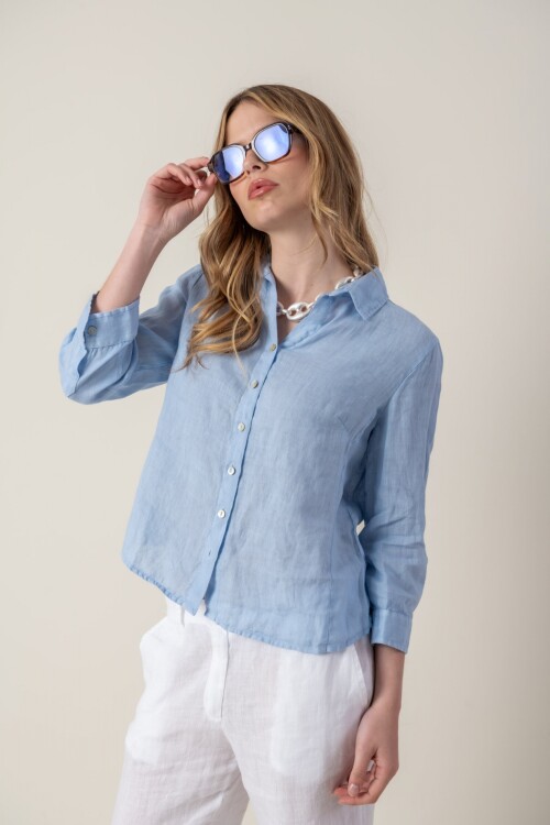 Camisa de dama lino Celeste
