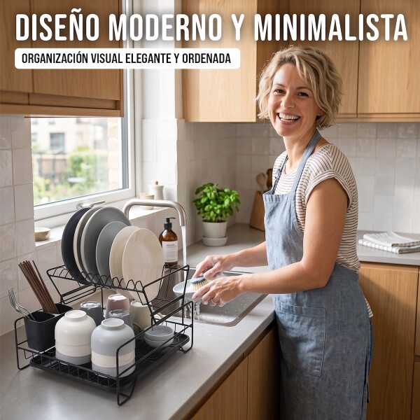 Escurridor de Platos de Cocina Escurreplatos de 2 Niveles Desmontable Color Negro Escurridor de Platos de Cocina Escurreplatos de 2 Niveles Desmontable Color Negro