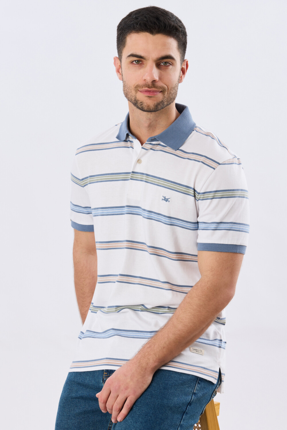 REMERA POLO RAYADA JERSEY Blanco