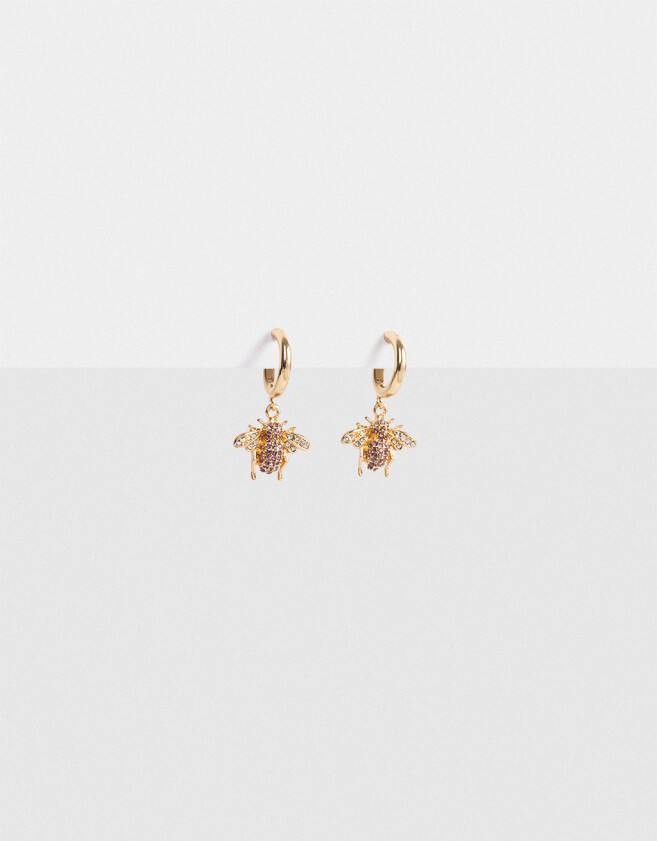 Aros Argollas Con strass Aros Argolla Dije Abeja - Dorado