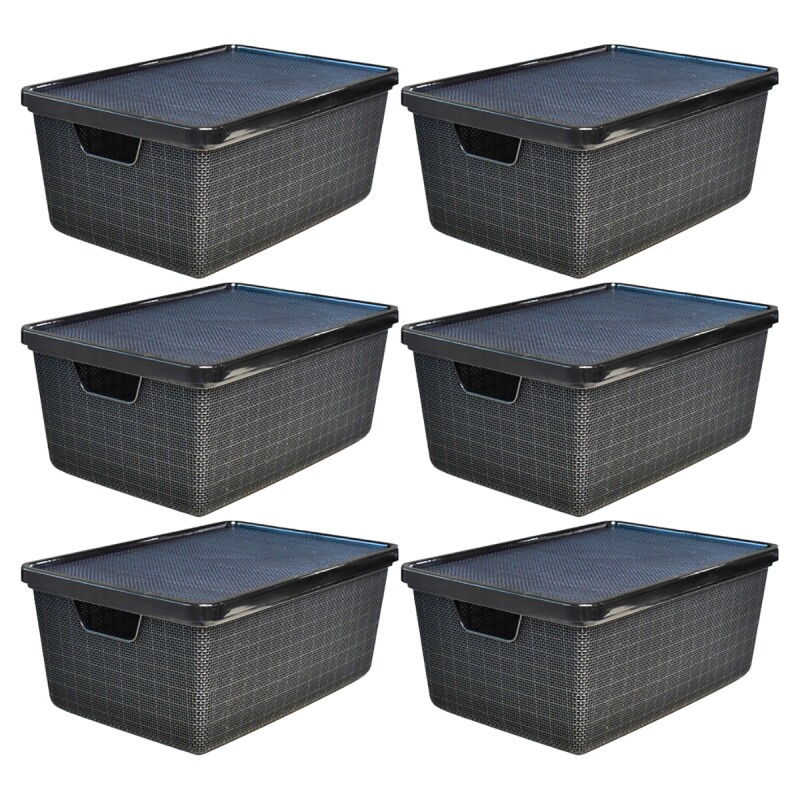 Set X6 Cajas organizadoras con tapa 16 lts NEGRO