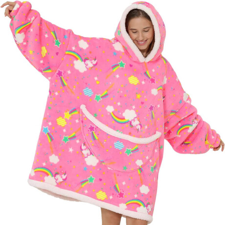 Manta Buzo Poncho Canguro Polar C/ Capucha Corderito Unicornio