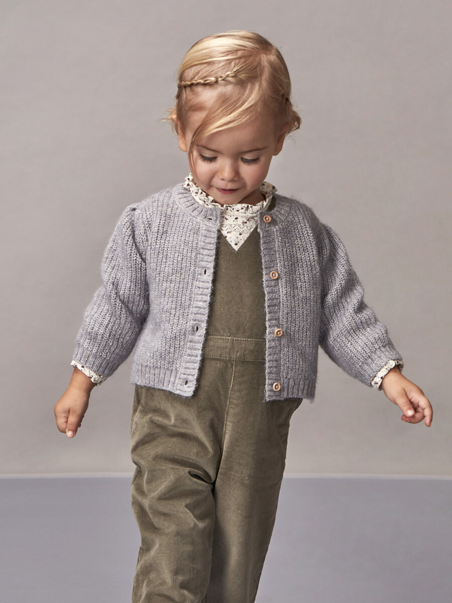 Chaqueta De Punto Botones Madera Gris Medio Melange
