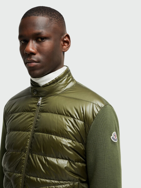 Moncler - Cárdigan acolchado con Lana con Cremallera Verde