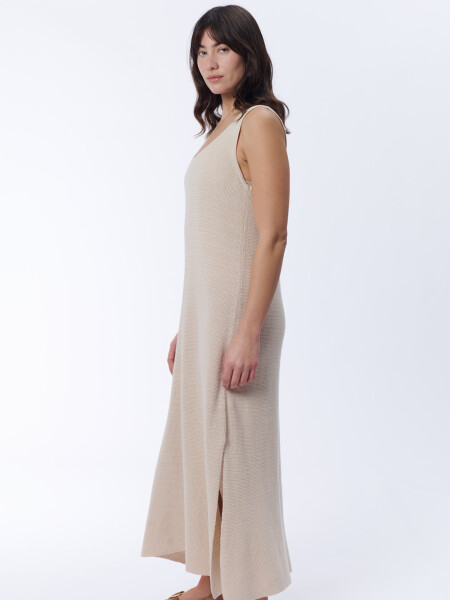 Vestido largo sin manga tejido Crudo