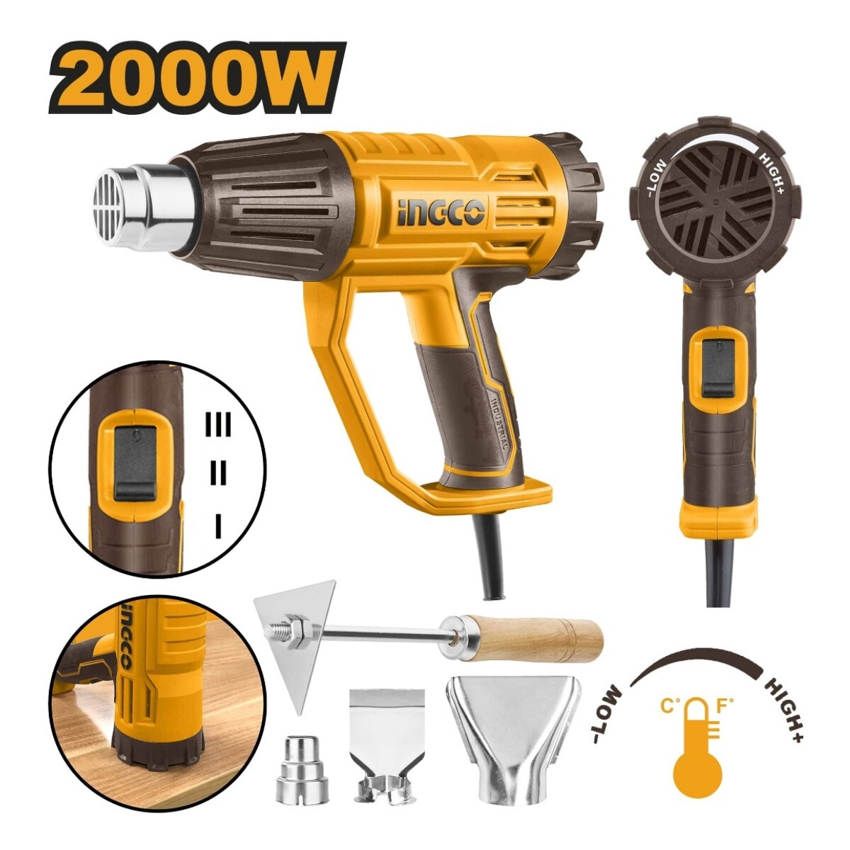 Pistola de Calor 2000W C Set de Boquillas HG200047 Ingco 