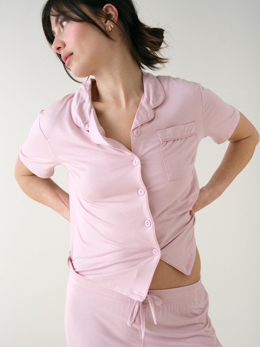 Camisa Manga Corta Viscosa - Rosa Cuarzo 