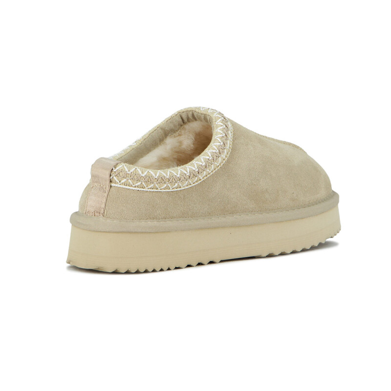 Country Pantufla Cuero / Peluche - Tira De Color Fija - Dama - Beige Beige