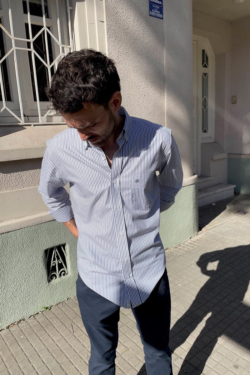 Camisa Rayada Brixton Celeste - Blanco