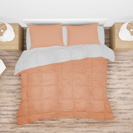 Set Invierno Acolchado Plumas King + Manta Frazada Polar Salmón/blanco