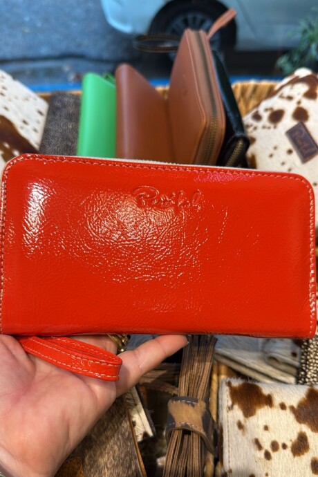 Billetera Zip Mediana Rojo Charol