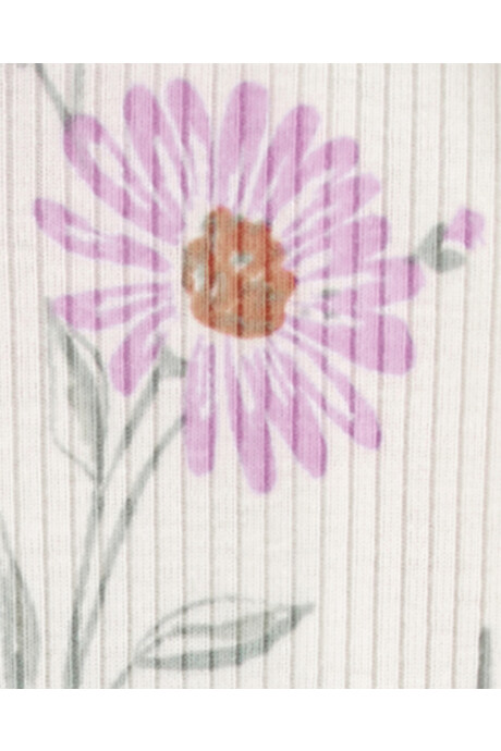 Pijama una pieza de algodón térmico, con pie, diseño floral Sin color