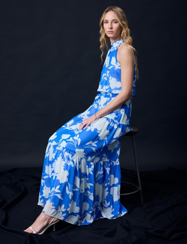Vestido Maxi Printed AZUL/BLANCO