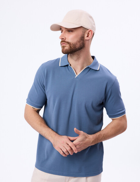 Remera m/c pique azul piedra