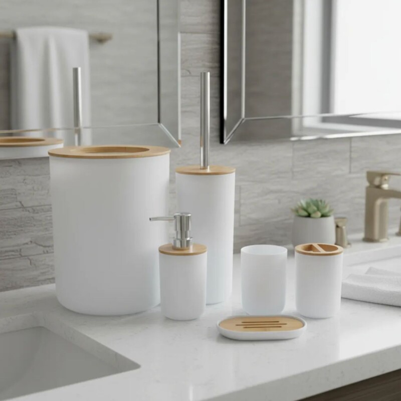 Set De Baño Juego De Accesorios Para Baño 6 Piezas Completo Color blanco