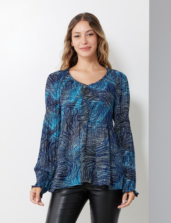 Blusa Plisada AZUL/MULTI