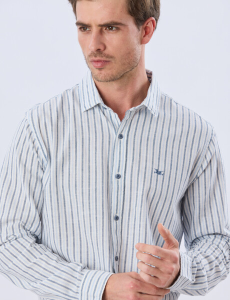 CAMISA RAYADA DE LINO Celeste