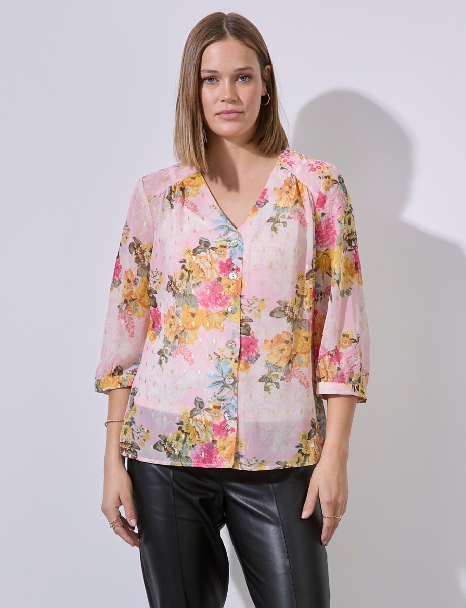 Blusa Gasa Lurex - Rosa/multi 