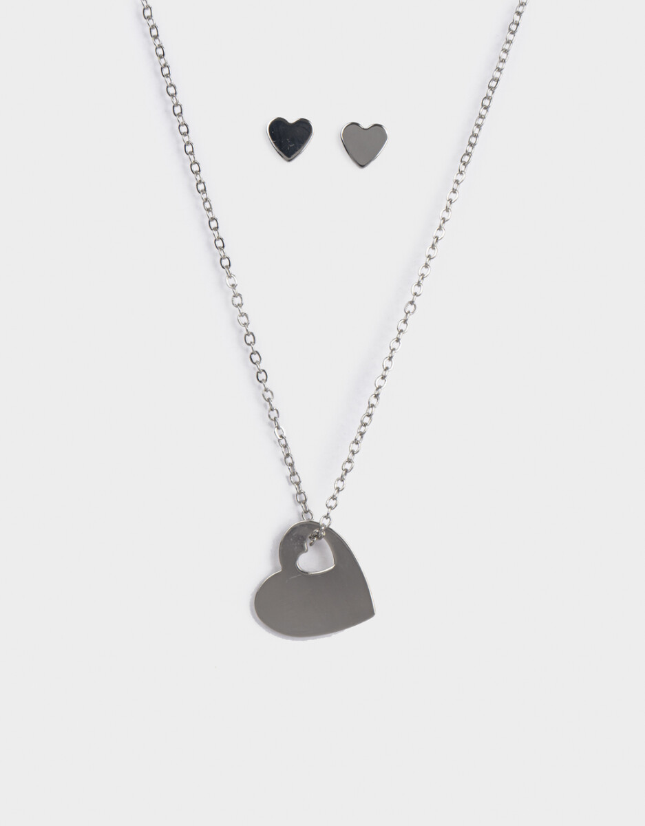 Set De Collar Y Aros Pasantes Corazones 