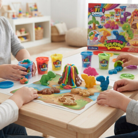 Kit de Dinosaurios para Modelar Neón Softee Dough Lexibook U