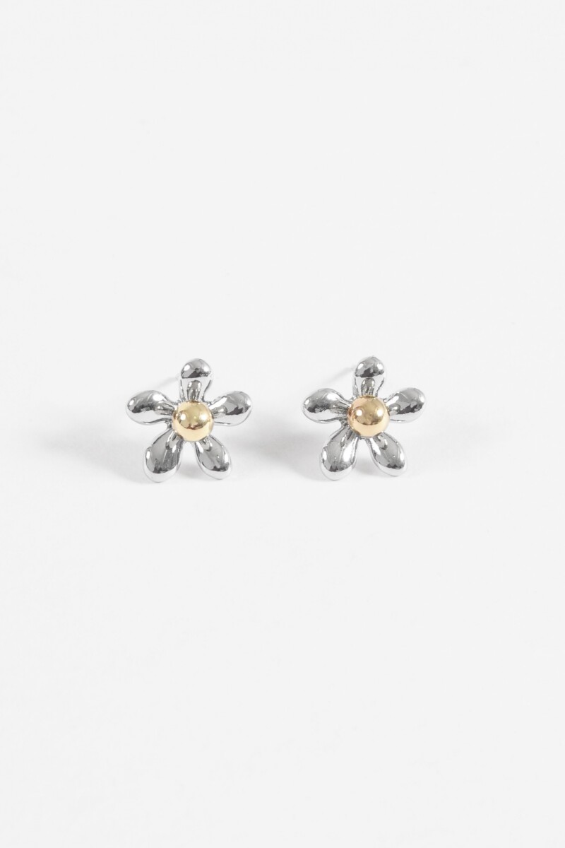 Caravanas flor metallic plateado