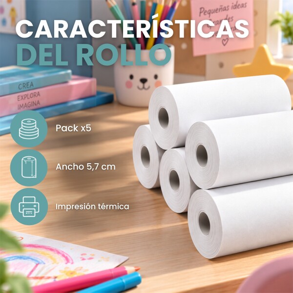 Papel Térmico Para Cámara Infantil 5,7cm Pack X5 Blanco 1